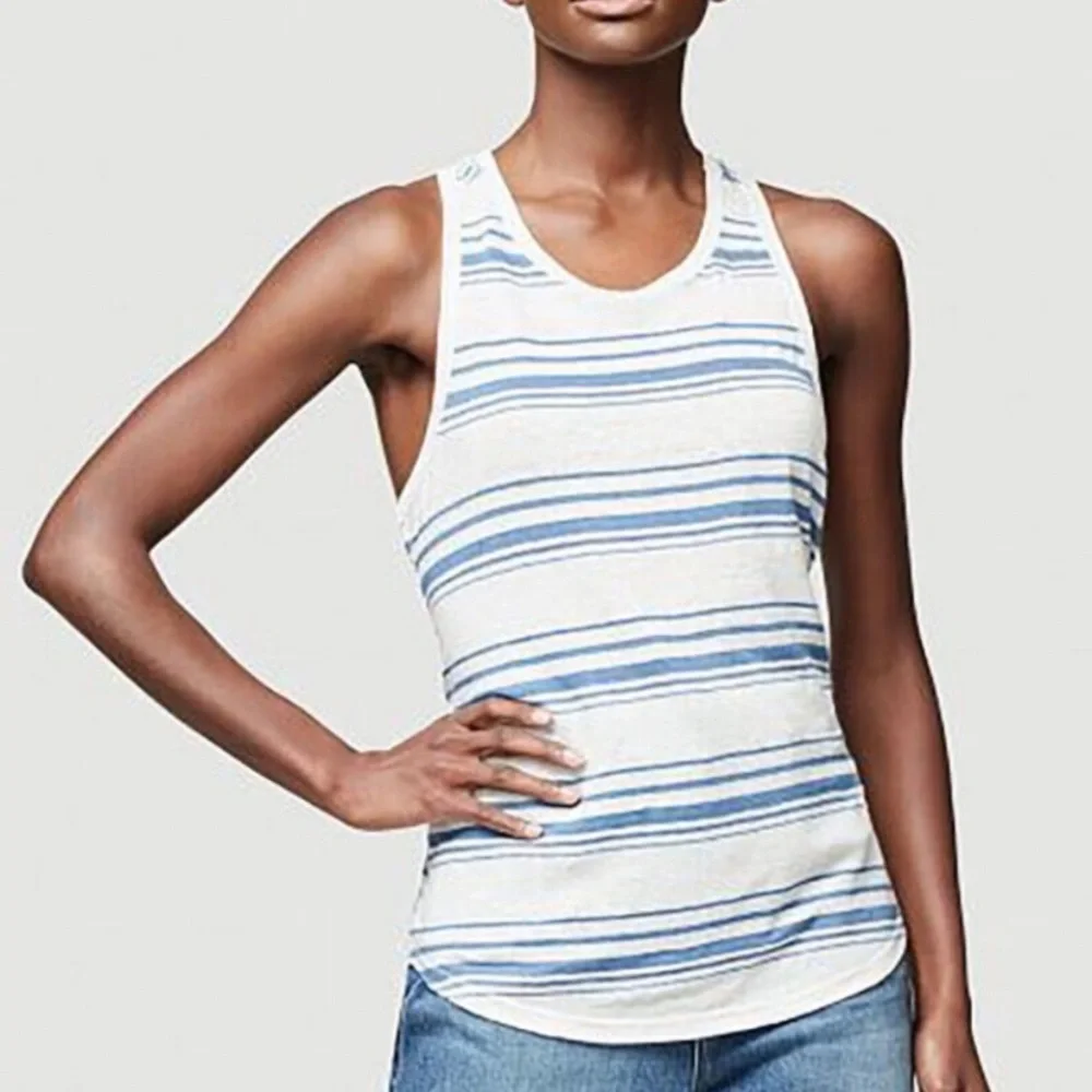 Frame Racer Back Linen Tank. / Denim Striped - Picture 1 of 10